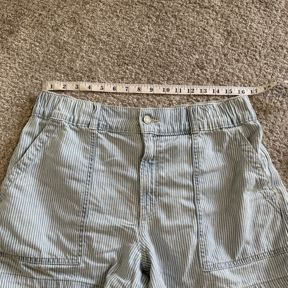 Gap Denim Blue Railroad Stripe High Waisted Utility Shorts Elastic Large Cotton - Picture 5 of 10